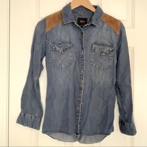 Rails Ashlyn Denim & Leather Accent Shirt Sz XS